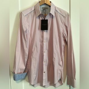 Ted Baker LS Stripe Shirt, size 3 (chest 38, neck 15.5), pink & white stripes
